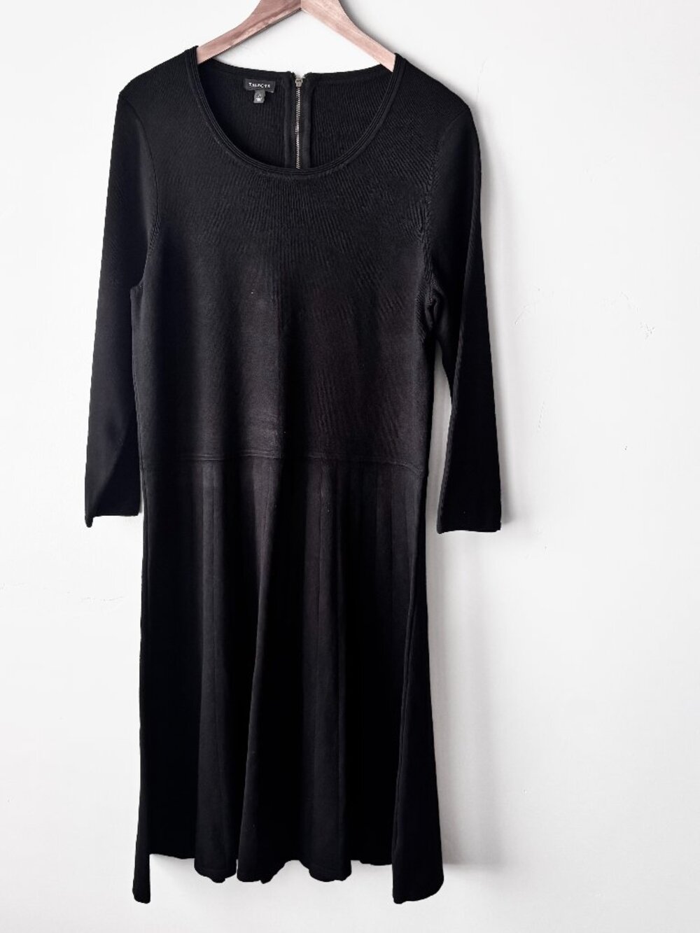 Talbots Black Sweater Midi Dress XL Paneled Flare Knit Quiet Luxury Classic